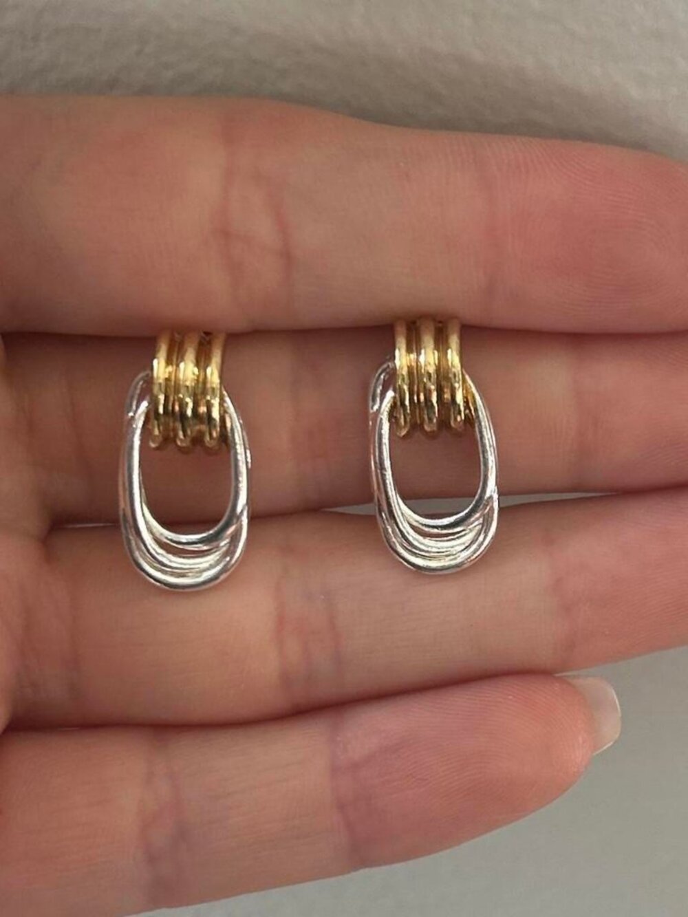 Two Tone Gold Silver Earrings Costume Jewelry Mixed Metal